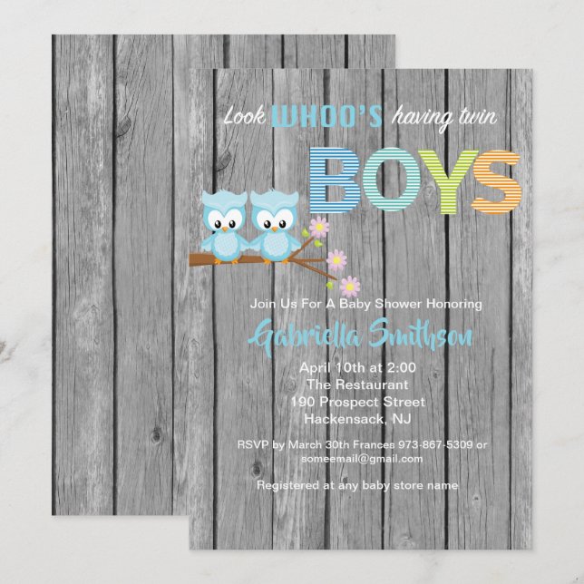 Look Who's Having Twin Boys Baby Shower Card (Front/Back)
