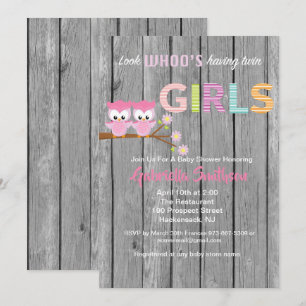 Look Who's Having Twin Girls Baby Shower Card