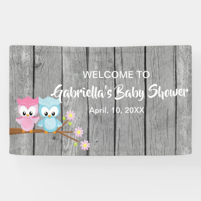 Look Who's Having Twins Baby Shower Owl Banner (Horizontal)