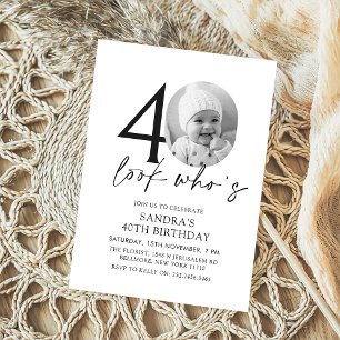 Look Who's Modern Simple Photo 40th Birthday Invitation