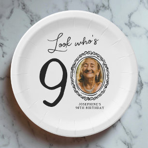 Look Who's Ninety Photo 90th Birthday Paper Plate