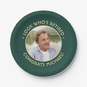 Look Who's Retired Green Retirement Party Photo Paper Plate