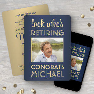 Look Who's Retiring Blue Retirement Party Photo Invitation