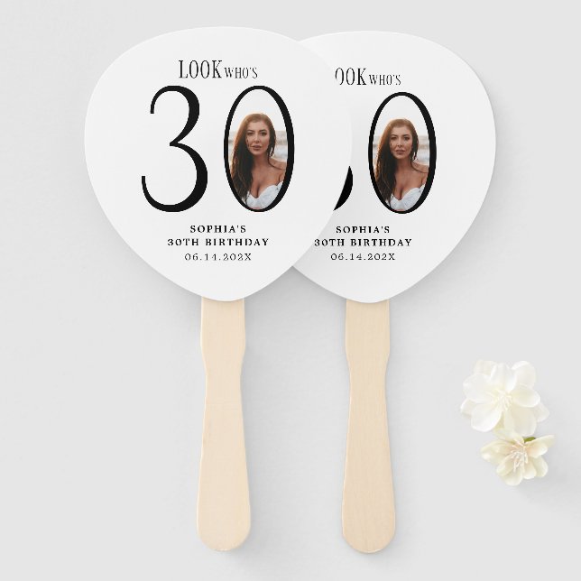 Look Who's Thirty Minimal Photo 30th Birthday Hand Fan (Front and Back)