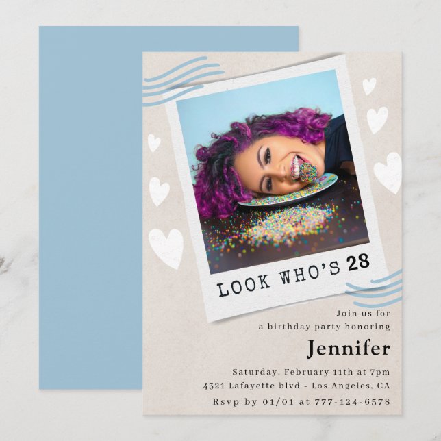  Look who's turning 28th birthday invitations (Front/Back)