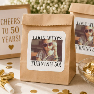 Look Who's Turning 50 Photo Funny Birthday Party Square Sticker