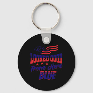Looked Good From Here Blue Funny Softll Game Day _ Key Ring