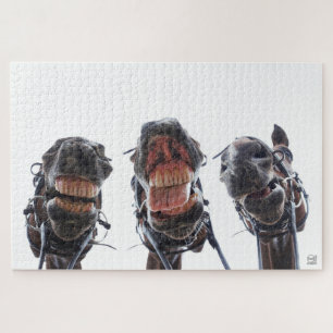 Looked in the mouth of horses. 3 horses laughing. jigsaw puzzle