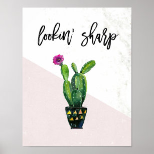 Lookin' Sharp   Blush Pink Marble and Cactus Poster