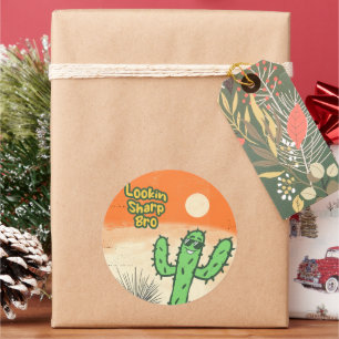 Lookin Sharp Bro Retro Vintage Desert Vibes Cactus Classic Round Sticker