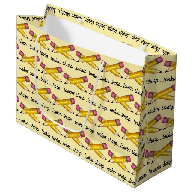 Lookin' Sharp Yellow #2 Pencil School Writing Large Gift Bag (Front Angled)