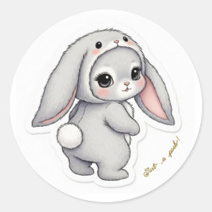 Looking Back Bunny - Adorable Fluffy Rabbit Kawaii Classic Round Sticker