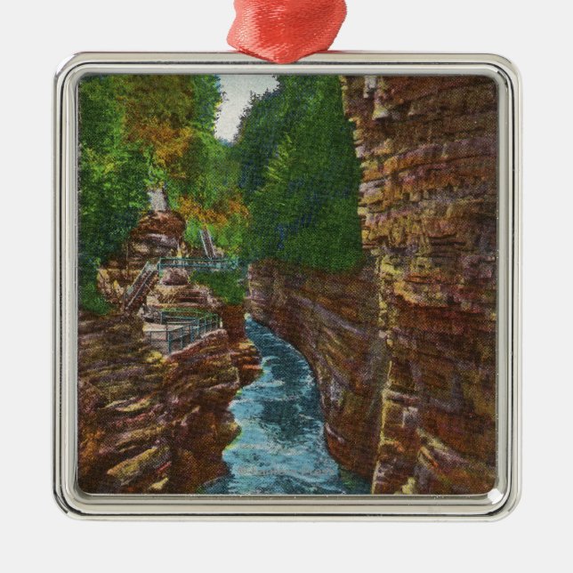 Looking Down Ausable Chasm from Hyde's Cave Metal Tree Decoration (Front)
