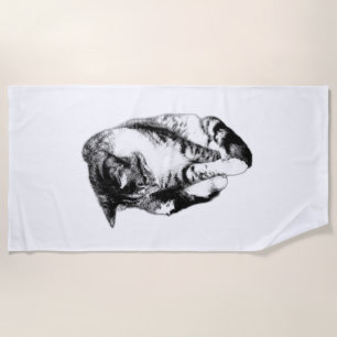 Looking Down Tabby Cat Monochrome Towel