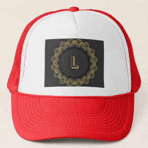 Looking for L Initial Letter Printed Monogram Red Trucker Hat