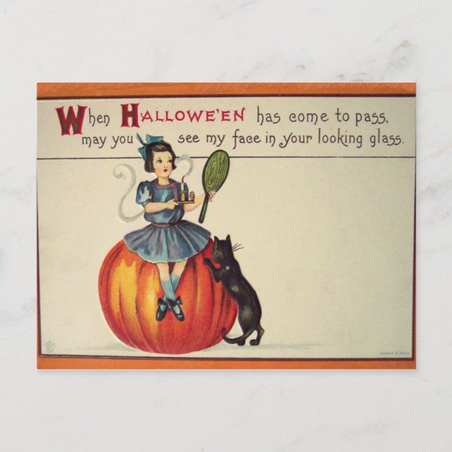 Looking Glass (Vintage Halloween Card) Postcard (Front)