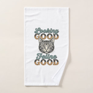 Looking Good Feline Good Vintage Cat Design_1 Hand Towel