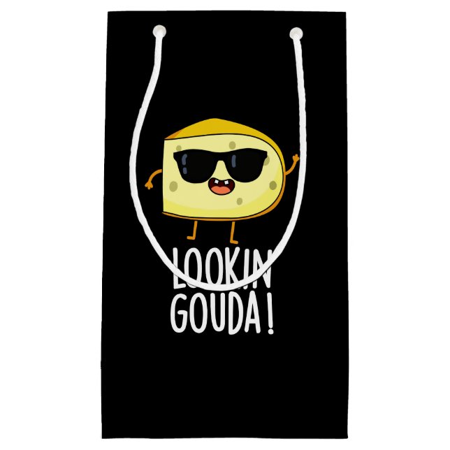 Looking Gouda Funny Cheese Pun Dark BG Small Gift Bag (Front)