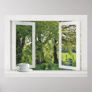 Looking Out on Green - Open Window View with Trees Poster