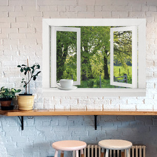 Looking Out on Green - Open Window View with Trees Poster