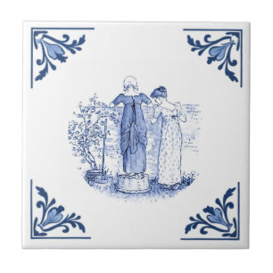 Looking Over the Fence Delft Corner Blue and White Tile