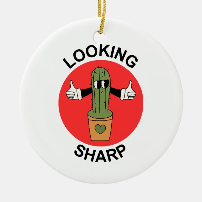 Looking Sharp Cactus Pun Ceramic Tree Decoration (Front)