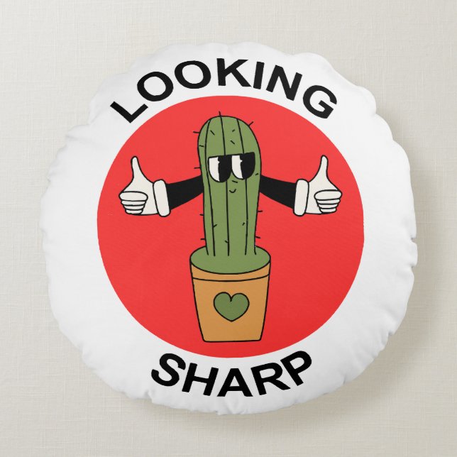Looking Sharp  Cactus Pun Round Cushion (Front)