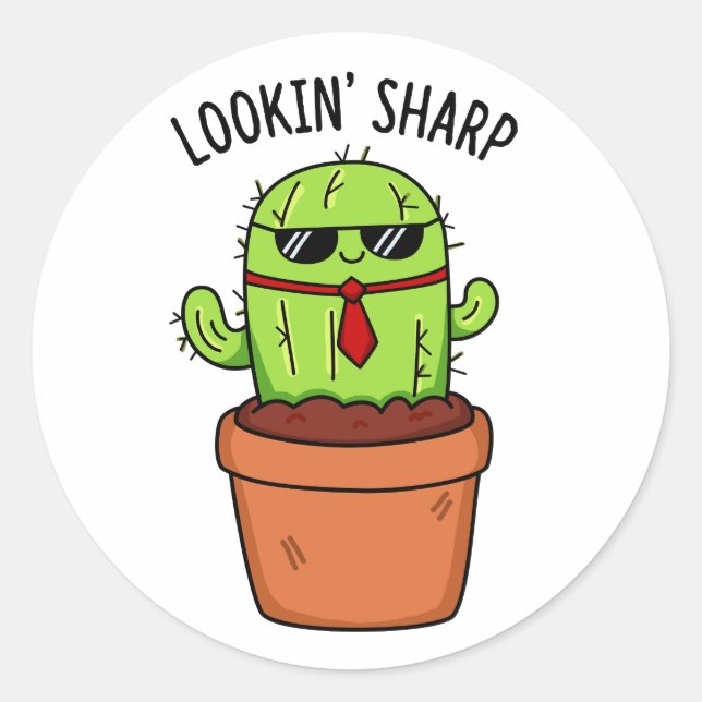 Looking Sharp Funny Cactus Pun  Classic Round Sticker (Front)