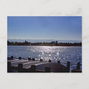 Looking Shoreline Lake before sunset, postcard