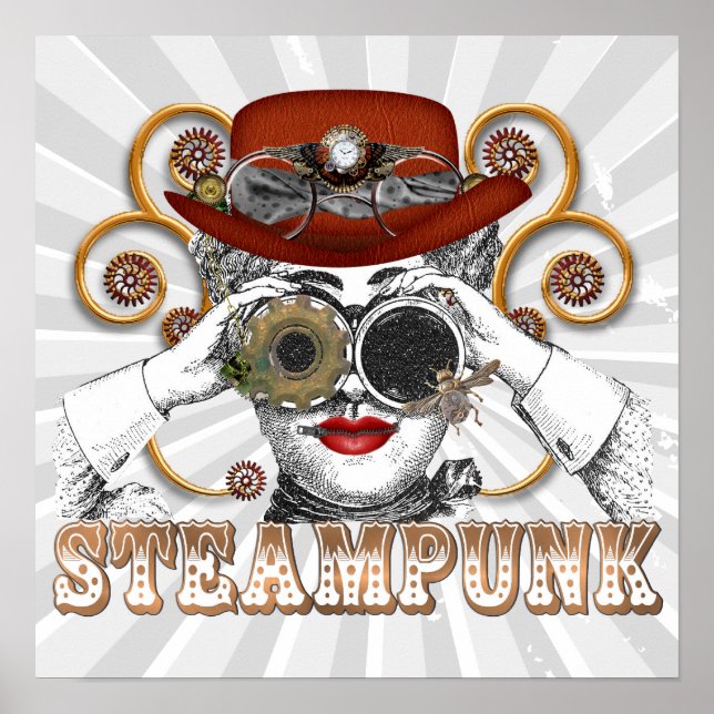 looking steampunked steampunk collage art poster (Front)