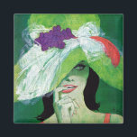 Looking the Other Way Magnet<br><div class="desc">Artist: Coby Whitmore | Woman in a green hat with flirtacious smile.</div>