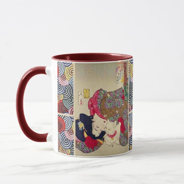 LOOKING TIRESOME ,JAPANESE WOMAN WITH WHITE CAT MUG (Left)