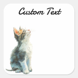 Looking Up Cat -2   Personalized Custom Text Square Sticker
