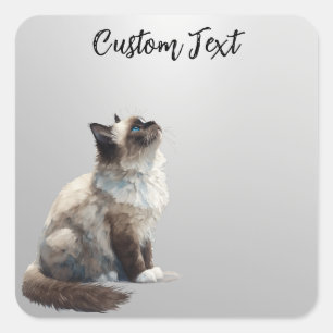 Looking Up Cat -6 Personalized Custom Text Square Sticker