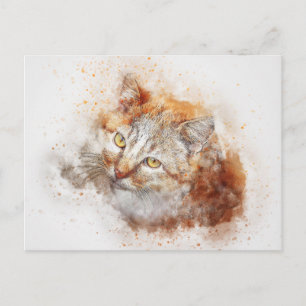 Looking Up Kitty Abstract Watercolor Postcard