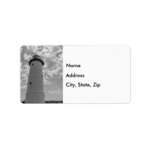 Looking Up Manistee Lighthouse Grayscale Label