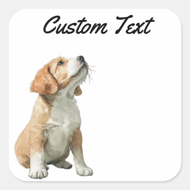 Looking Up Puppy-2 | Personalized Custom Text Square Sticker (Front)