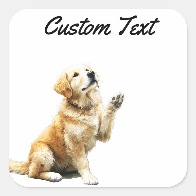 Looking Up Puppy-4 | Personalized Custom Text Square Sticker (Front)