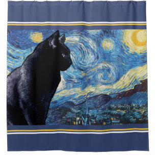 Lookout Kitty:  Starry Night Shower Curtain