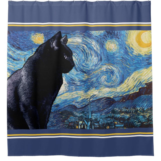 Lookout Kitty:  Starry Night Shower Curtain (Front)
