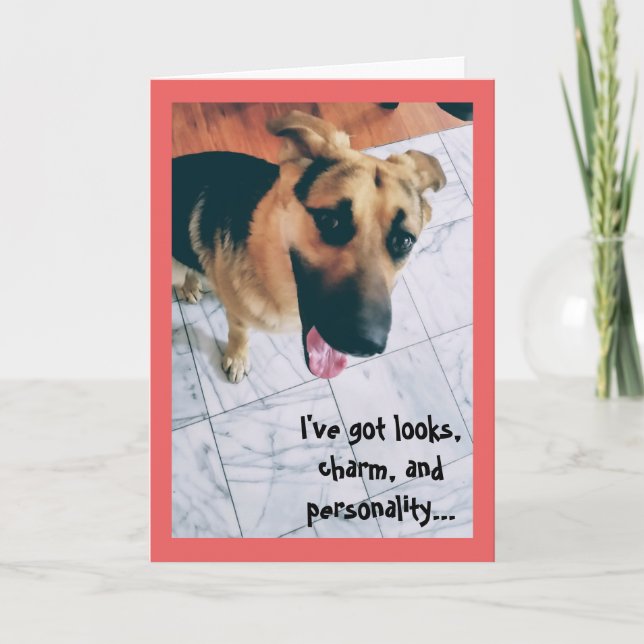 Looks and Personality Dog Valentine Holiday Card (Front)