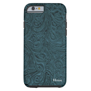 Looks Like Blue Tooled Leather Personalised Tough iPhone 6 Case