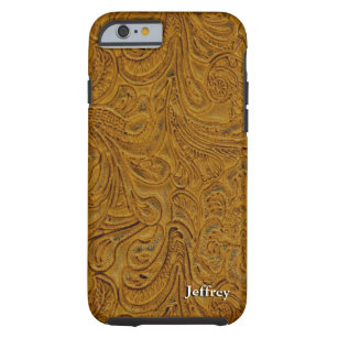 Looks Like Brown Tooled Leather Personalised Tough iPhone 6 Case