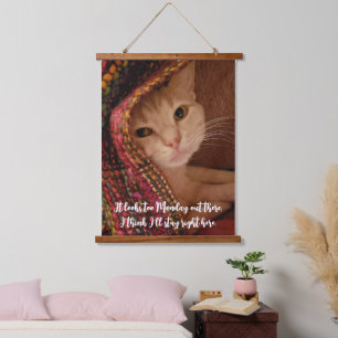 Looks too Monday, cute kitty under blanket  Hanging Tapestry