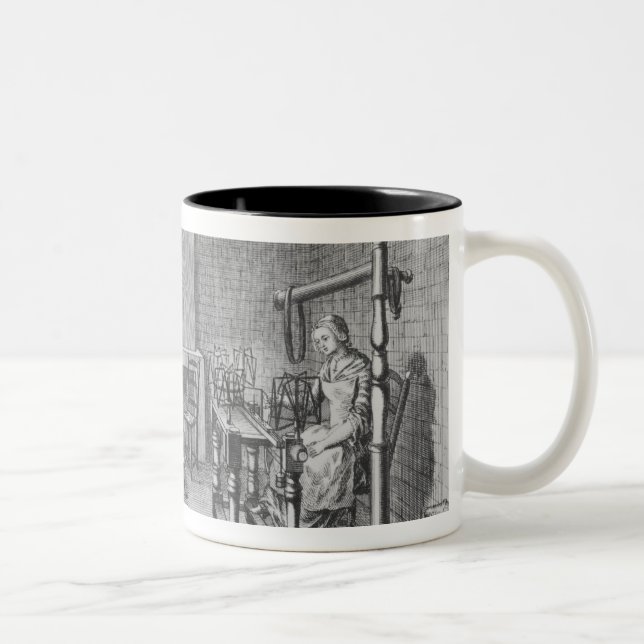 Loom for weaving stockings Two-Tone coffee mug (Right)