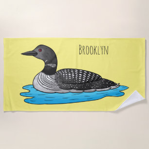 Loon bird cartoon illustration beach towel