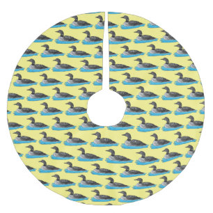 Loon bird cartoon illustration brushed polyester tree skirt