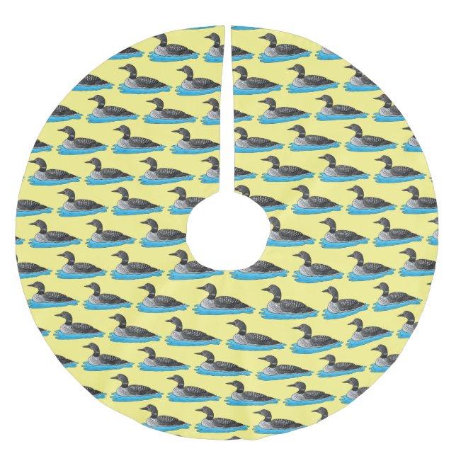 Loon bird cartoon illustration  brushed polyester tree skirt (Front)