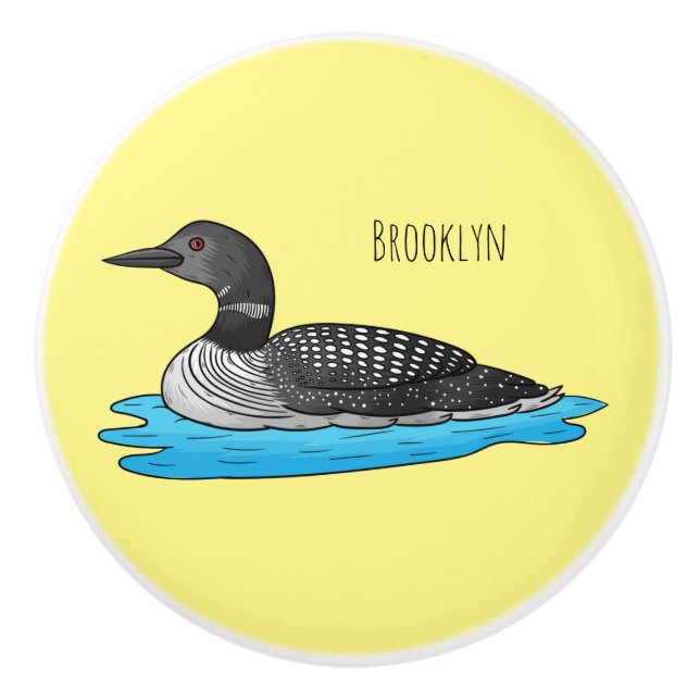 Loon bird cartoon illustration ceramic knob (Front)