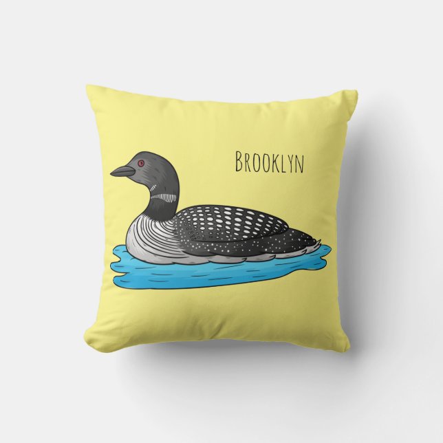 Loon bird cartoon illustration cushion (Front)